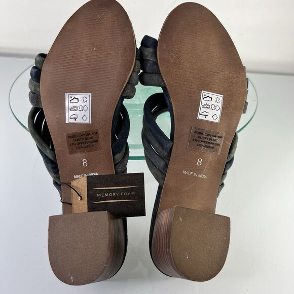 Crevo Rubie knotted Heel Sandals Suede Leather Strap Blue Gray slip on - Picture 8 of 10
